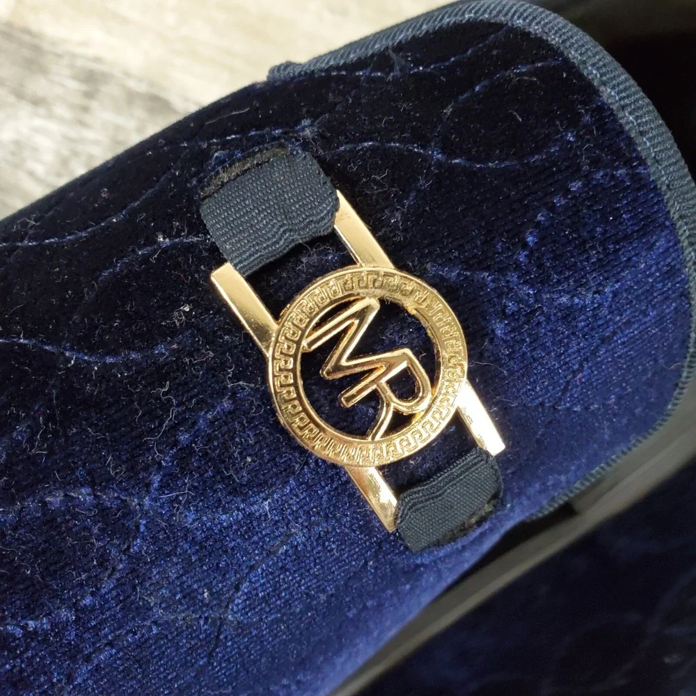 Mario Rossi Blue Medallion Quilted Velour Loafers Mens Sz 8 Slip On Bit